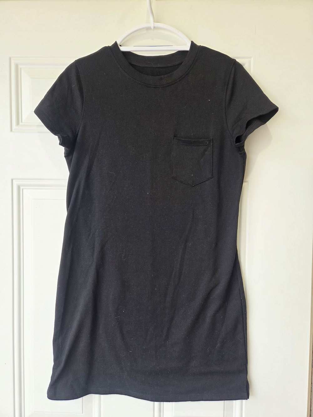 Black Midi T-Shirt Dress with Chest Pocket - Women's Dress